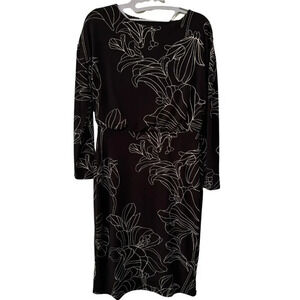 ANN TAYLOR FACTORY Petite Knit Longsleeve Black Cream Floral Dress Petite XS